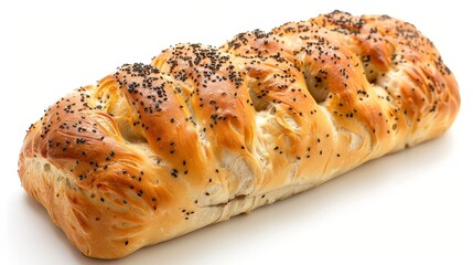 Poster - The close-up of a loaf of bread with meat on a white background. Studio photography.