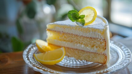 Poster - An elegant cake and a lemon saucer on a transparent plate