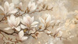 Beautiful white magnolia flower on beige decorative background as wallpaper illustration, Elegant White Flower