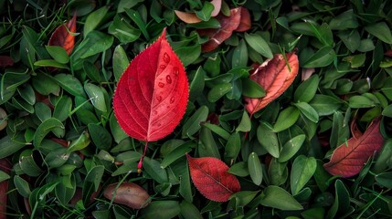 Poster - Grass with red leaves in autumn