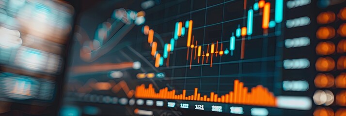 Leinwandbilder - Detailed view of a computer screen displaying a financial chart, suitable for advertising financial analytical tools or trading apps. Generative AI