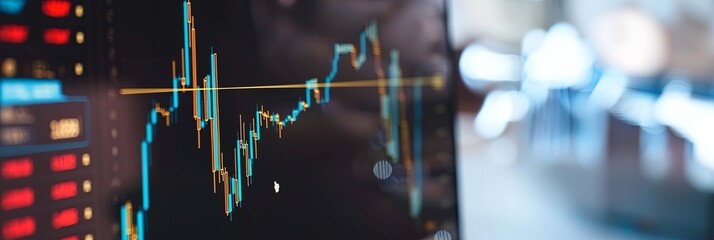 Poster - Detailed view of a computer screen showing a stock chart, ideal for financial analysis and trading concepts. Generative AI