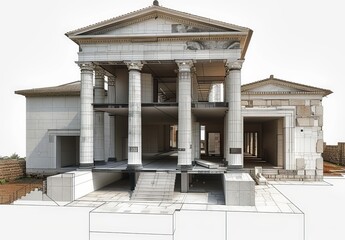 Poster - Wireframe rendering of an ancient building in the classical style