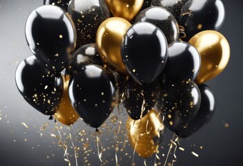Wall Mural - 'high Black gray balloons created confetti golden dark background sparkles technology detailed style generative ai gold balloon decoration celebration party holiday banner d'