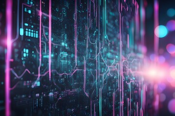 Poster - A computer screen with a lot of blue and purple lines