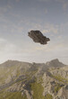 Large Spaceship Gunship Flying Over the Mountains of an Alien Planet, 3d digitally rendered science fiction illustration