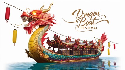 Wall Mural - Dragon Boat Festival, Duanwu, dragon head,  isolated on white background, Generative