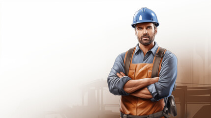 Professional contractor illustration, wearing hardhat and tool belt