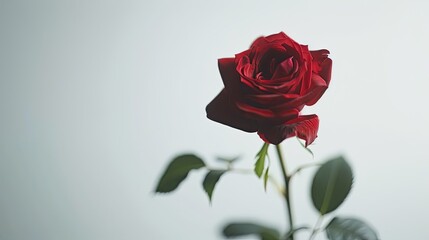 Canvas Print - A stunning red rose stands out against a crisp white backdrop