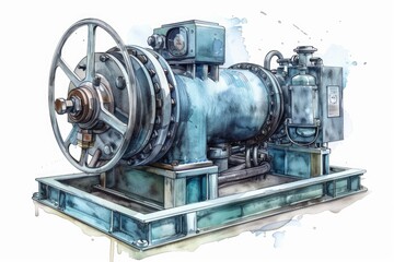Poster - A drawing of a water pump on a platform. Suitable for industrial and agricultural concepts