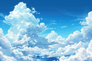 Aufkleber - A serene painting of a blue sky with fluffy clouds. Perfect for backgrounds or nature-themed designs