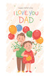 Happy Father's Day card. Children congratulate father. Vector cute illustration for postcards, posters,  banner.