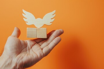 Aufkleber - A person holding a wooden toy with a dove on it. Suitable for various concepts and designs
