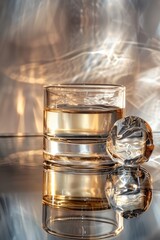 Poster - A glass of water sitting on a table. Suitable for various concepts