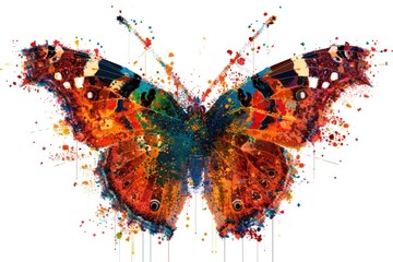 Aufkleber - A vibrant painting of a butterfly on a plain white backdrop. Perfect for nature and beauty concepts