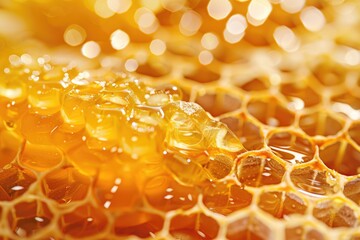 Wall Mural - A detailed view of a honeycomb with honey, ideal for food and nature concepts
