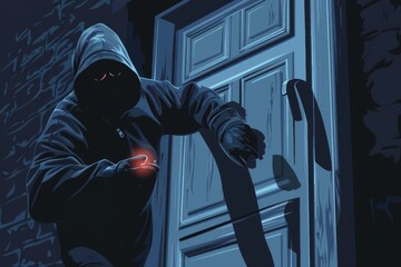 Wall Mural - A man in a hoodie opening a door. Suitable for various concepts and themes