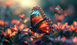 A stunning black and orange butterfly perched delicately on vibrant flowers. Generate AI