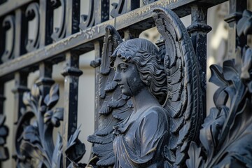 Poster - Detailed view of a statue on a fence, suitable for various design projects