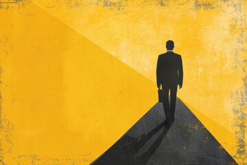 Poster - A man in a suit walking down a road. Suitable for business and travel concepts