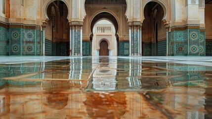 Poster - Image of a building reflecting in a pool of water, suitable for architectural and urban themes