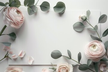 Poster - A white frame adorned with pink flowers and eucalyptus leaves, perfect for adding a touch of nature to your designs