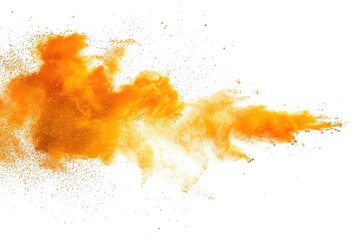 Poster - Vibrant orange powder exploding on a clean white backdrop. Perfect for creative projects or energetic concepts