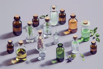 Poster - Assorted bottles filled with different types of oils. Ideal for culinary, spa, or aromatherapy concepts