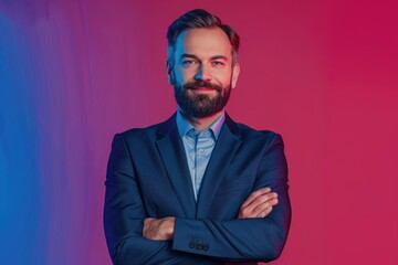 Poster - A man with a beard wearing a suit. Suitable for business concepts