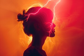 Aufkleber - A woman with a lightning bolt symbol on her head. Perfect for technology or energy concepts