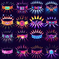 Poster - Vibrant colored lights shining against a dark backdrop. Ideal for festive or celebratory designs