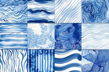 Poster - A variety of beautiful blue and white watercolor paintings. Perfect for art projects and creative designs