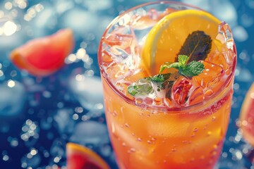 Poster - Refreshing drink with a slice of orange. Perfect for food and beverage concepts