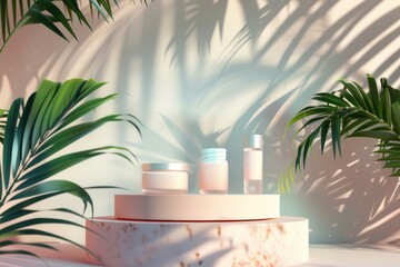 Poster - A table filled with various skin care products. Ideal for beauty and wellness concepts