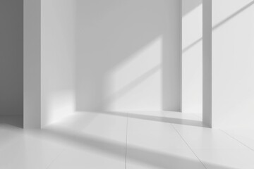 Poster - Simple empty room with white walls and floor, suitable for various design concepts