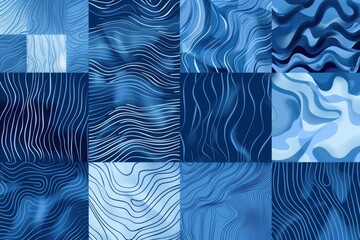 Poster - Various abstract blue and white patterns, suitable for backgrounds and design projects