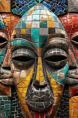 Poster - Close up of a face made of colorful tiles, perfect for backgrounds or artistic projects