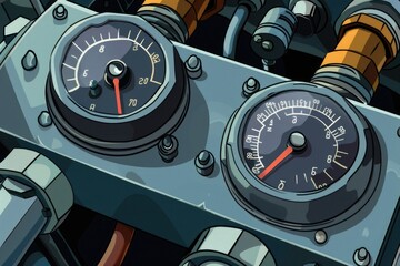 Poster - Detailed view of machine with gauges and valves, suitable for industrial concepts