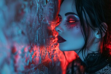 Poster - A vibrant blend of blue and red textures in an abstract image with a purposely blurred section on the side