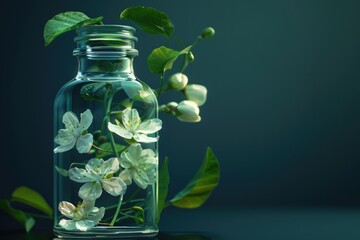 Poster - A glass bottle filled with water and colorful flowers. Ideal for home decor or floral arrangements