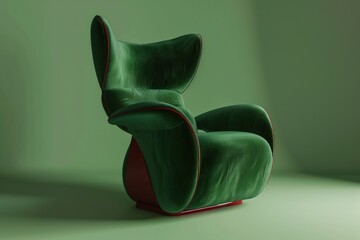 Poster - A modern green chair with a vibrant red foot rest. Perfect for interior design projects
