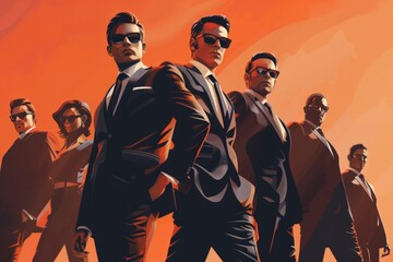 Poster - Group of men in suits standing side by side. Suitable for business and teamwork concepts