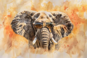 Aufkleber - A fun painting of an elephant wearing stylish sunglasses. Perfect for adding a playful touch to any project