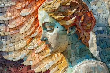 Poster - Close up of a mosaic of a woman's face. Ideal for graphic design projects