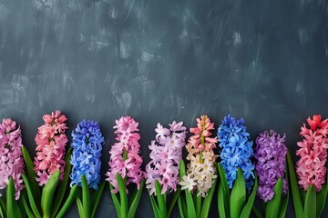 Poster - Colorful flowers arranged against a blackboard. Perfect for educational or floral design concepts