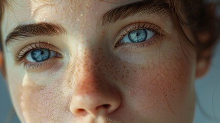 Poster - Close up of a woman with freckles, suitable for beauty or skincare concepts