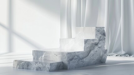 Wall Mural - White marble block on white floor, suitable for interior design projects
