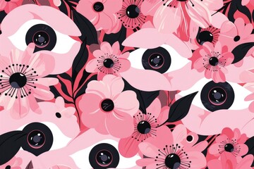 Poster - A bunch of pink and black flowers on a pink background. Perfect for floral themed designs