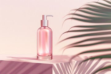 Poster - Bottle of liquid next to palm leaf, suitable for health or tropical themes