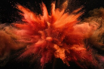 Poster - Vibrant red and orange powder exploding on a dark backdrop. Great for dynamic and energetic design projects